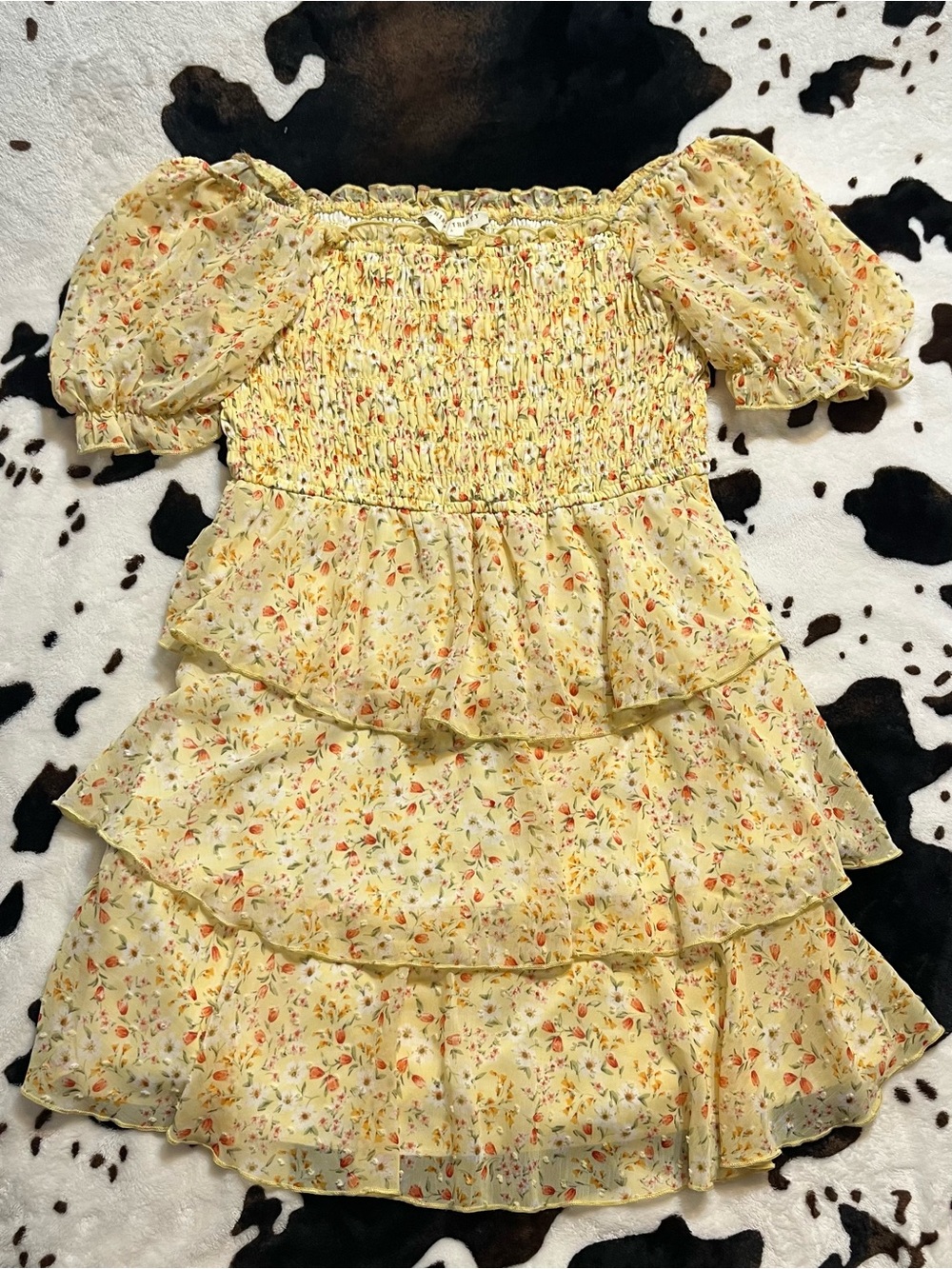 Women’s Yellow Floral Tiered Smocked Dress